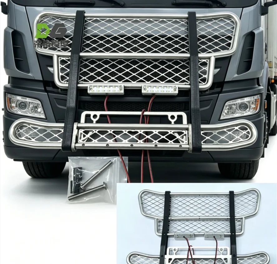 RC 1/14 Aluminium-Legierung Bull Rail Stoßstange mit LED Angel Eyes Licht für Tamiya Muldenkipper für SCANIA MAN VOLVO Tripper DIY-Teile