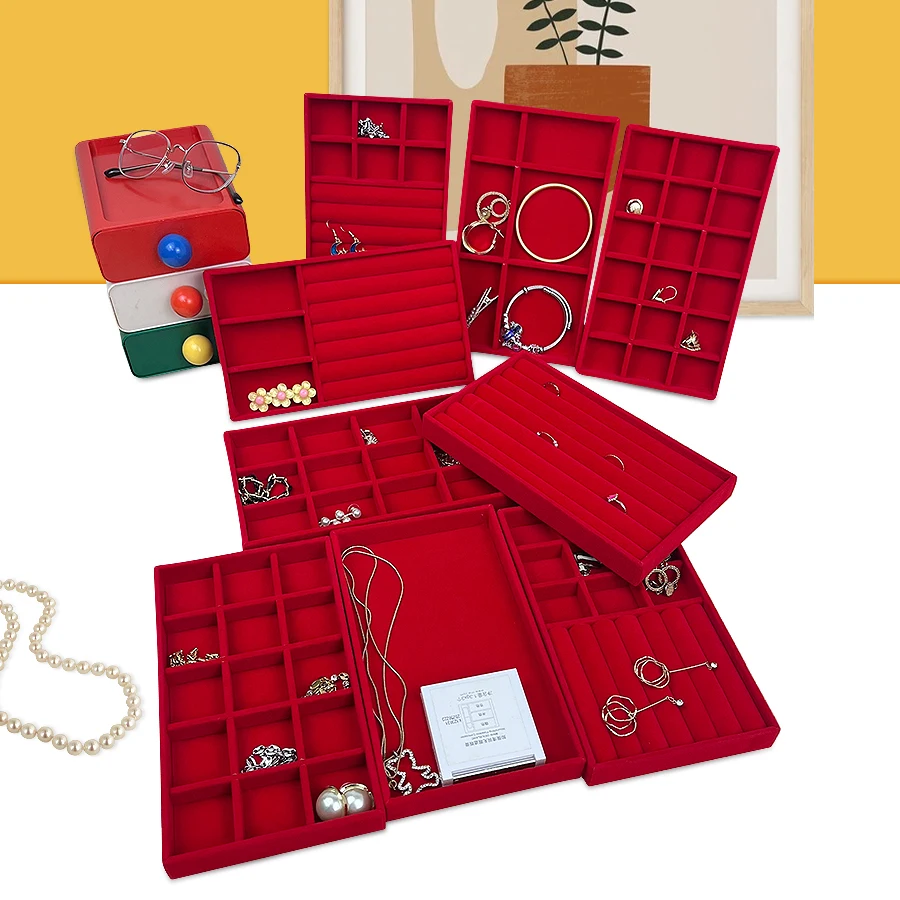 Flocking Jewelry Box Tray Velvet Organizer | Elegant Red Jewelry Packaging Display Box ... - SKU FJPT1303 - UGI Packaging