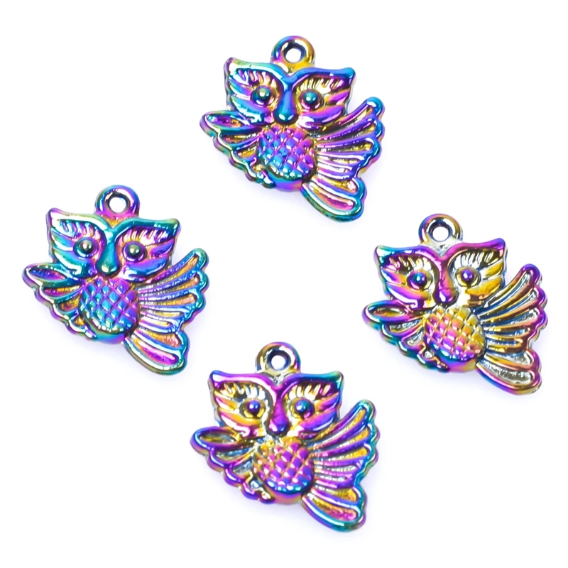 

10PCS Alloy Owl Charm Shape Pendant Accessory Rainbow Color For Jewelry Making Necklace Earring Metal Bulk Wholesale