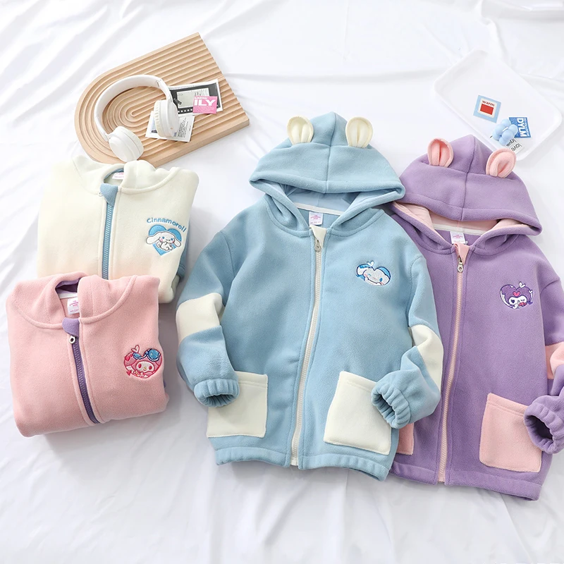 

Зимняя Милая Одежда для девочек в стиле аниме Sanrio коричной курол, милая куртка My Melody, плотное флисовое пальто с длинным рукавом и капюшоном, детская игрушка