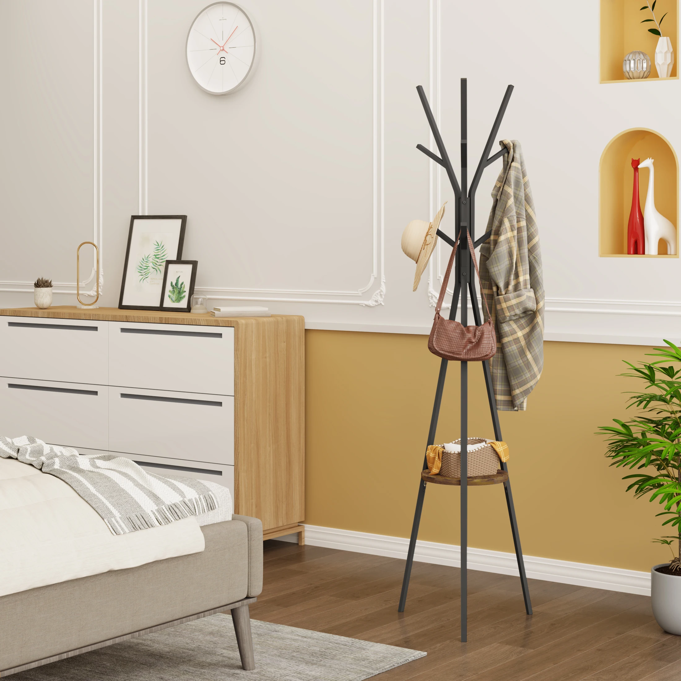 WOLTU Freistehender Hut- und Kleiderständer in Baumform mit 9 Haken und 1 Ablage für Kleidung, Hüte und Taschen im Wohnzimmer – Detail 11