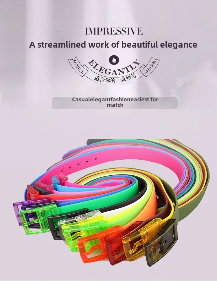 High Quality Unisex Silicone Pin Buckle Belt Candy Colorful Metal-free Anti-allergic Plastic Trouser Belts for Men and Women