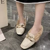 Winter Warm Slip-on Long Plush Square Toe Metal Chain Flats Loafers Luxury Furry  Lazy Espadrilles Footwear Size 35-40 3