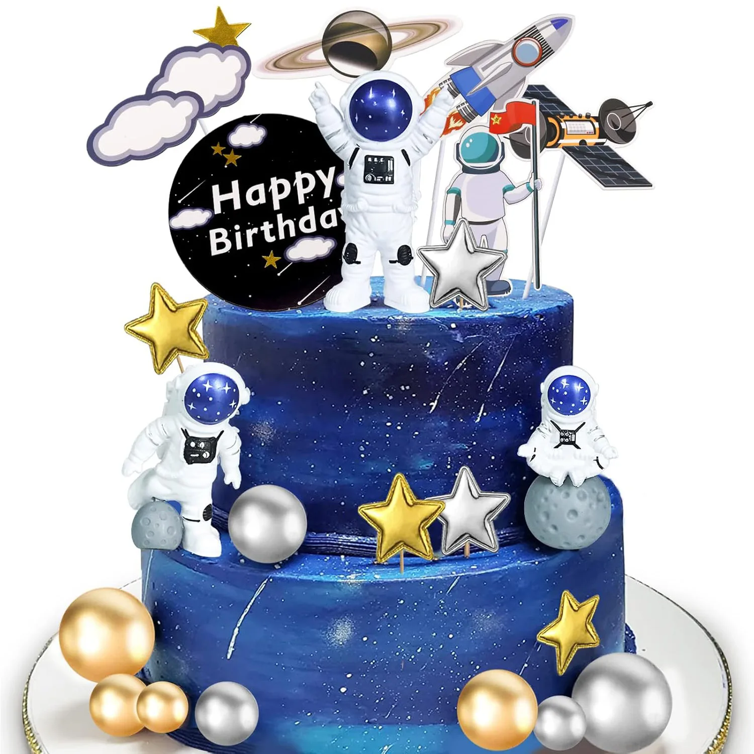 Figuras De Astronauta Para Decorar Tartas Y Más - Pack De 2, De Resina Dorada, Ideales Para Regalo O Decoración