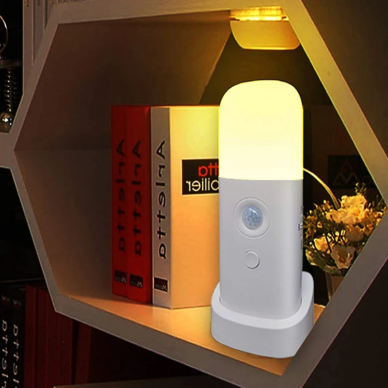 Sensor de Movimento Quente para Casa Ajustável Recarregável Night Light Cabeceira Lâmpada Emergência Branco - Armário Roupeiro Escadas Luz Led 7 Computers & Electronics