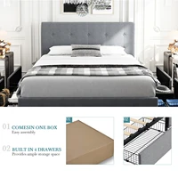 HOOMIC Platform Storage Bed Frame with 4 Drawers, Adjustable Headboard with Square Stitched Button Tufted Design Allewie 4