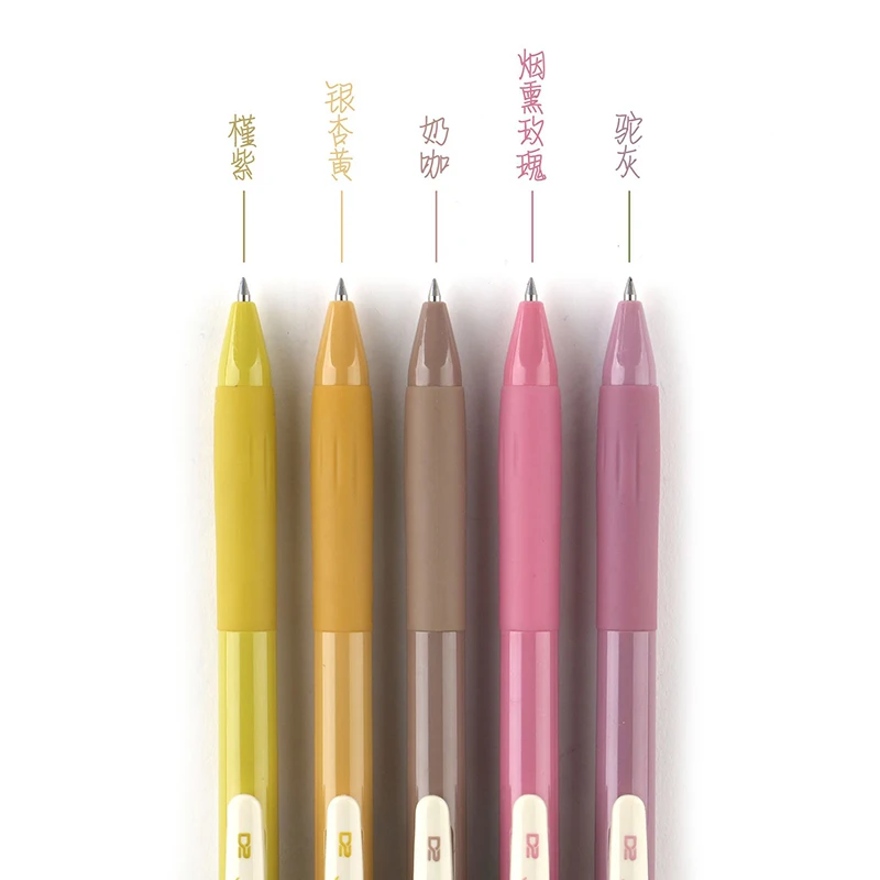 5-Pack Retractable Gel Pens Quick Dry Ink 0.5mm Vintage Pen for Planner Drawing School Office Stationery