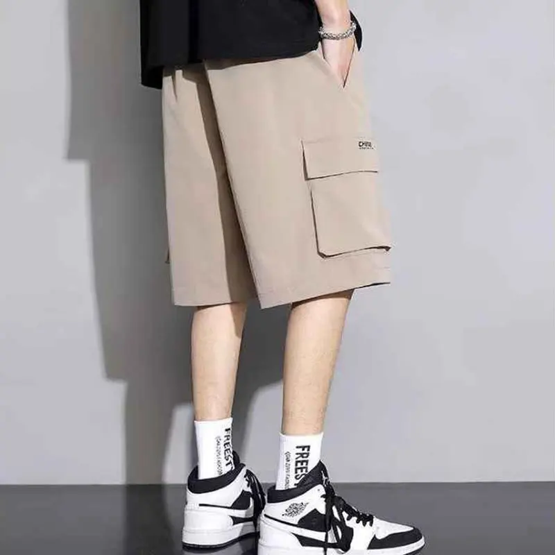 Summer Elegant Fashion Harajuku Slim Fit Ropa Hombre Loose All Match Sport Casual Shorts Pockets Thin StyleStraight Leg Shorts