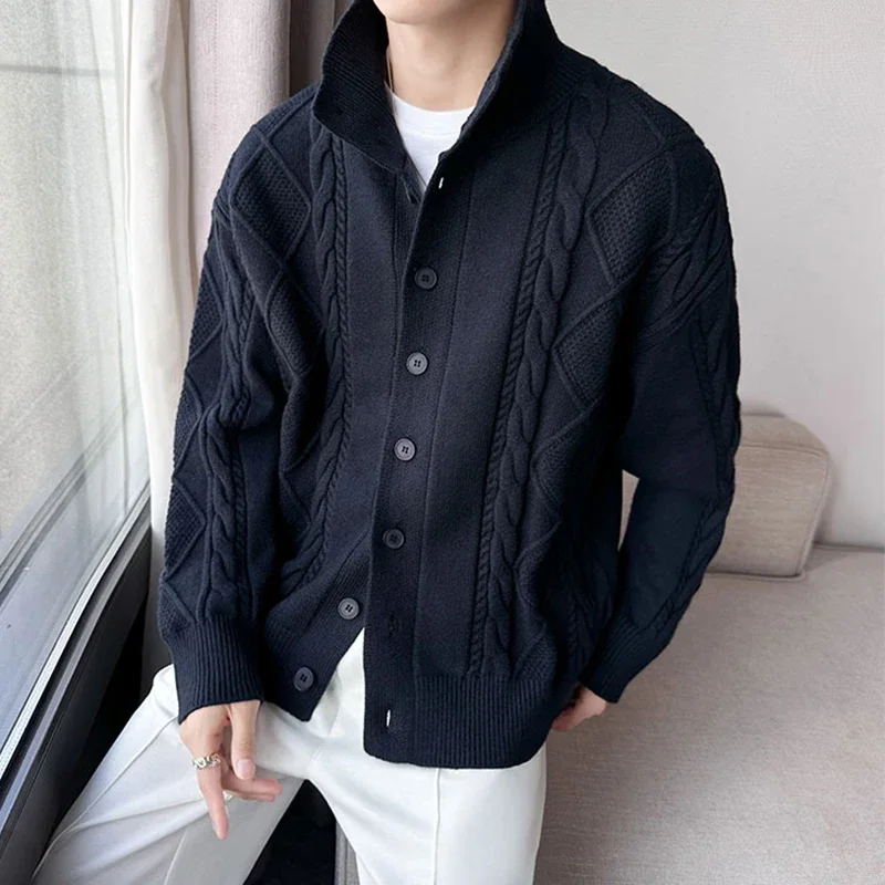 

Vintage Jacquard Knitting Cardigan Men Sweater Casual Long Sleeve Pure Color Sweatercoat for Mens Knitwear Fashion Coat Sweaters