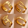 Gold Color Irregular Opening Rings for Women Stainless Steel Wedding Ring Fashion Wedding Party Jewelry Gift anillos mujer