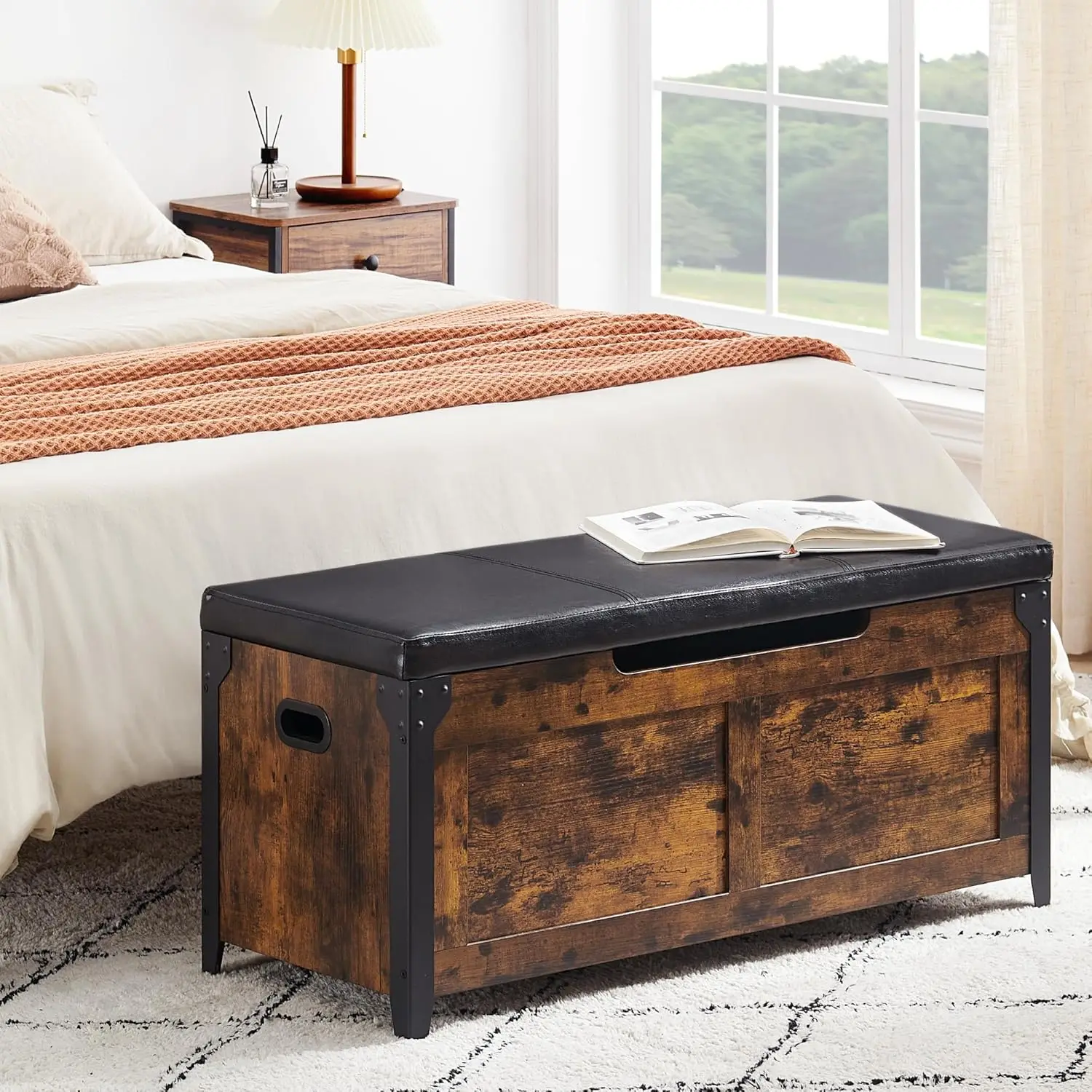 Wooden Shoe Bench with Soft Cushion Storage Chest Organizer with Seat Cushion Entryway Bench for Hallway Bedroom Living Room