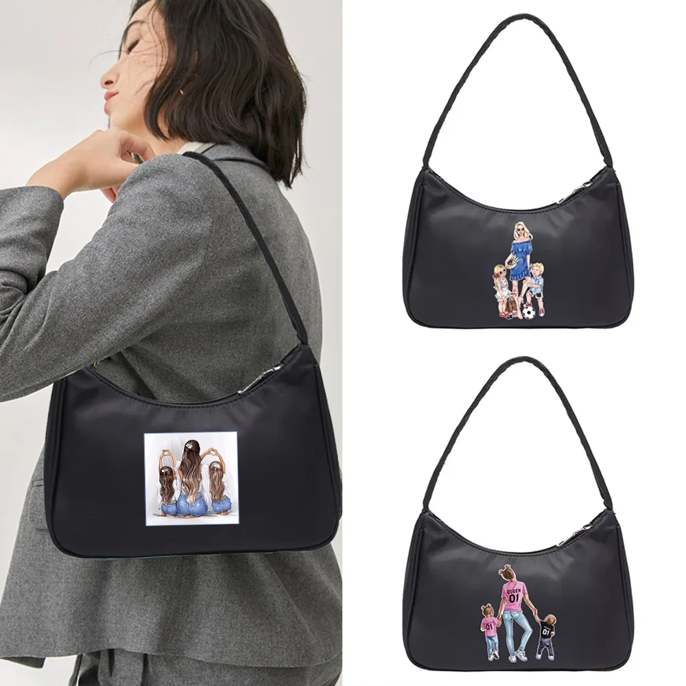 

Women Armpit Shoulder Bag Purse Clutch New Nylon Casual Shopping Zipper Underarm Bags Lady Summer Mom Series Print Handbags