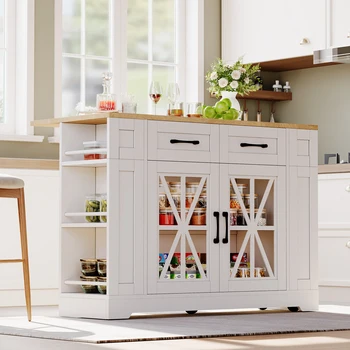 Isola da cucina portatile da 120 cm, tavolo da pranzo pieghevole, armadio aperto, cucina, sala da pranzo, soggiorno 1