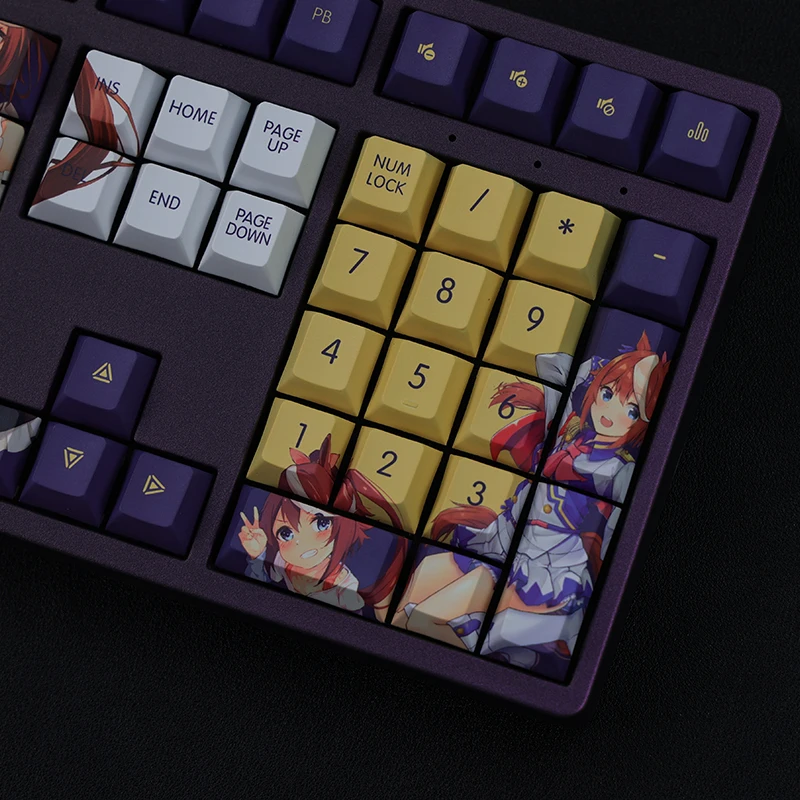Chaves Conjunto Lados Pbt Tintura Subbed Keycaps Anime dos Desenhos Animados Gaming Key Caps Cherry Perfil Keycap para Muito Derby Tokai Teio 108 - Imagem 5