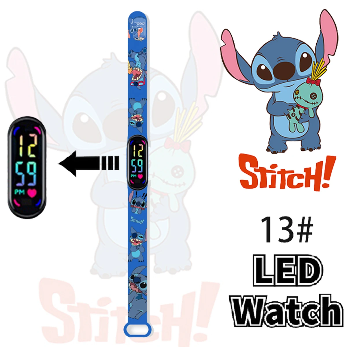 thumbnail image 1 of Reloj de pulsera luminoso con personaje de dibujos animados para niños de Disney Stitch Sonic, LED táctil, resistente al agua, regalo deportivo, juguetes, 1 of 5