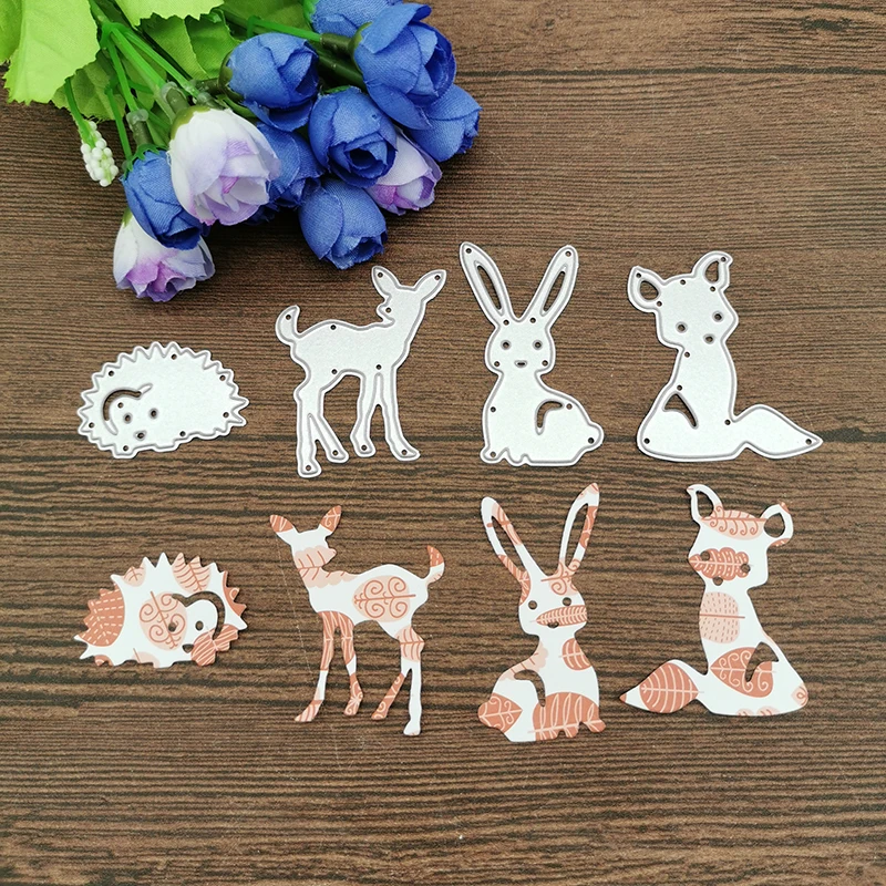 

4Pcs Rabbit fox deer hedgeh Metal Cutting Dies Stencils For DIY Scrapbooking Decorative Embossing Handcraft Die Cutting Template