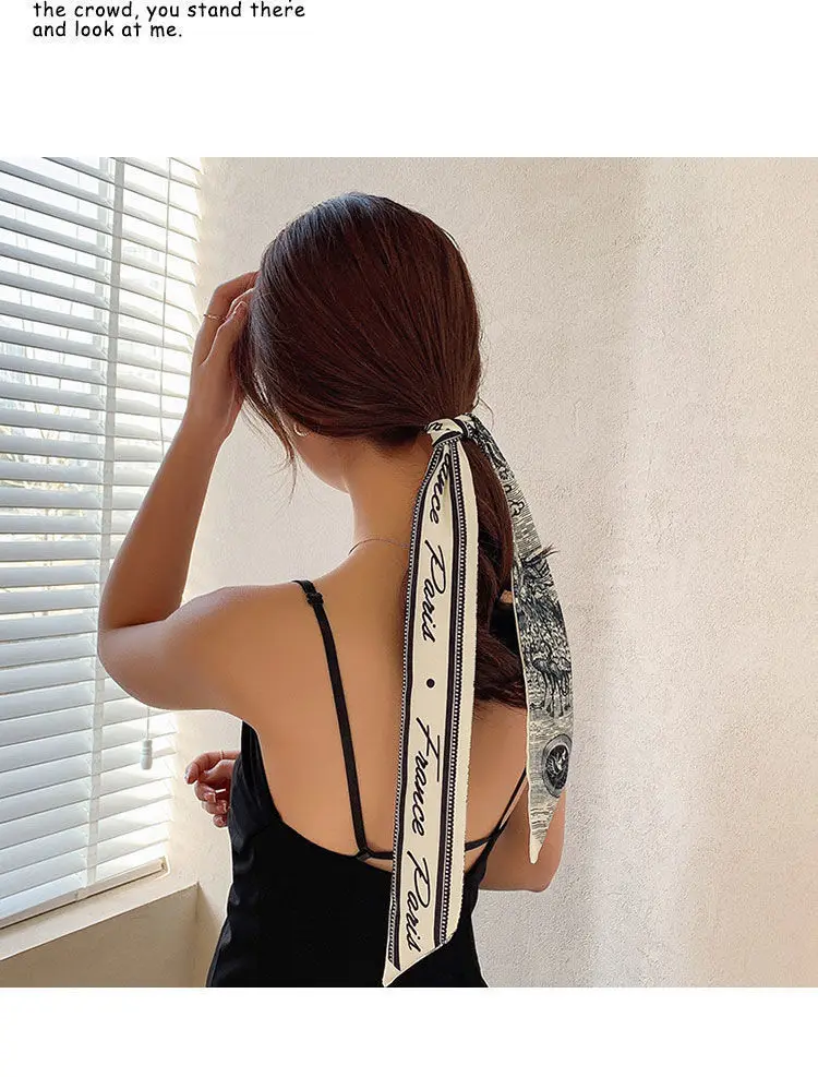 French Braided Hair Ribbon Tied Ponytail Plus Long Silk Scarf Hair Band Female Tied Hair Scarf New Ribbon Head Rope Headdress big hair clips