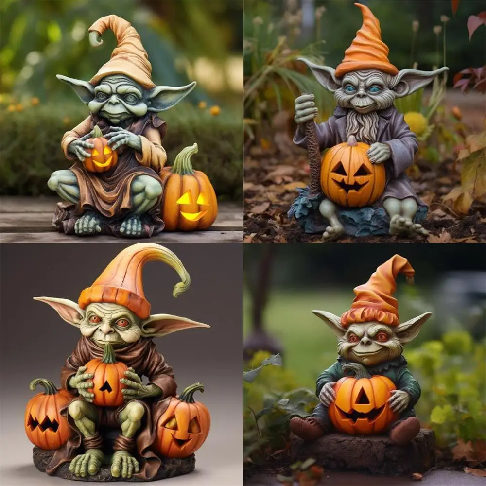 

2023 Creative Pumpkin Dwarf Statue Outdoor Garden Halloween Alien Resin Crafts Figurine Ornament Party Desktop Decoration Props