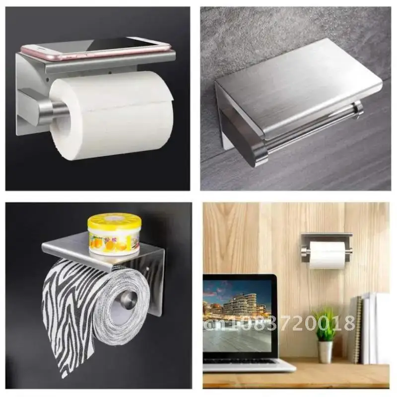 

Toilet Paper Holder Wall Mounted Black Tissue Paper Roll Holder With Shelf Phone Holder Bathroom Accessories Shelf Roll