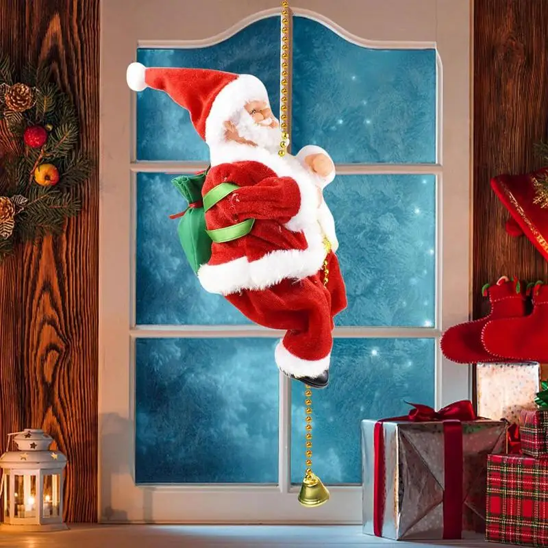 

Santa Musical Climbing Rope Climbing On Beads Santa Claus 9inch Electric Singing Dolls Climbing Rope Christmas Ornament For Home