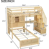 Twin Loft Bed.Twin Over Twin Bunk Beds with Stairs & Desk, Solid Wood Loft Bunk Bed with Storage Stairs Shelves and Drawers, 2
