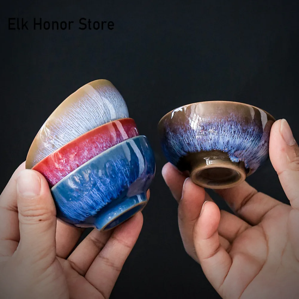 Tea Cup 45ml Household Ceramic Kiln Change Master Cup Tasting Satin Blue Water Tea Bowl Jianzhan Teahouse Cha Teaware