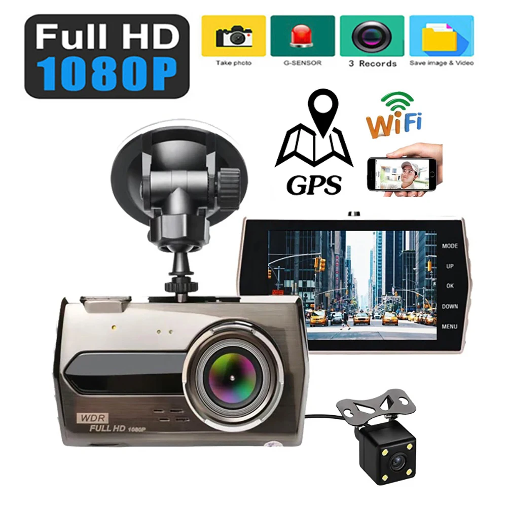 

Car DVR WiFi GPS Dash Cam 1080P HD Drive Video Recorder Night Vision Vehicle Dashcam Auto Black Box Front Rear View Car Camera