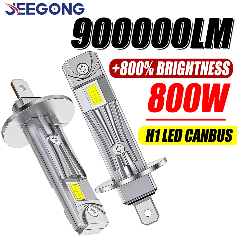 H1 LED 헤드라이트 900000LM 800W 초고휘도 LED 전구 CANBUS 팬리스 안개등 6000K 백색 1:1 사이즈 플러그 앤 플레이 12V
