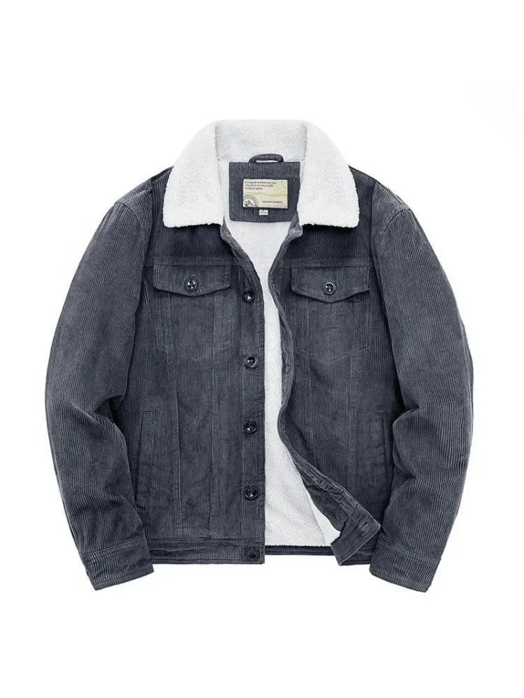 Mens Padded Corduroy Parka Jacket - Warm Windbreaker with Fur Collar