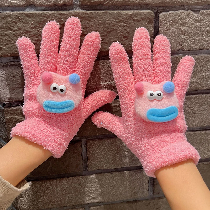 1Pair Cartoon Star Eye Five Finger Gloves For Women Girls Autumn Winter Warm Gloves Cute Fashion Student Birthday Gifts