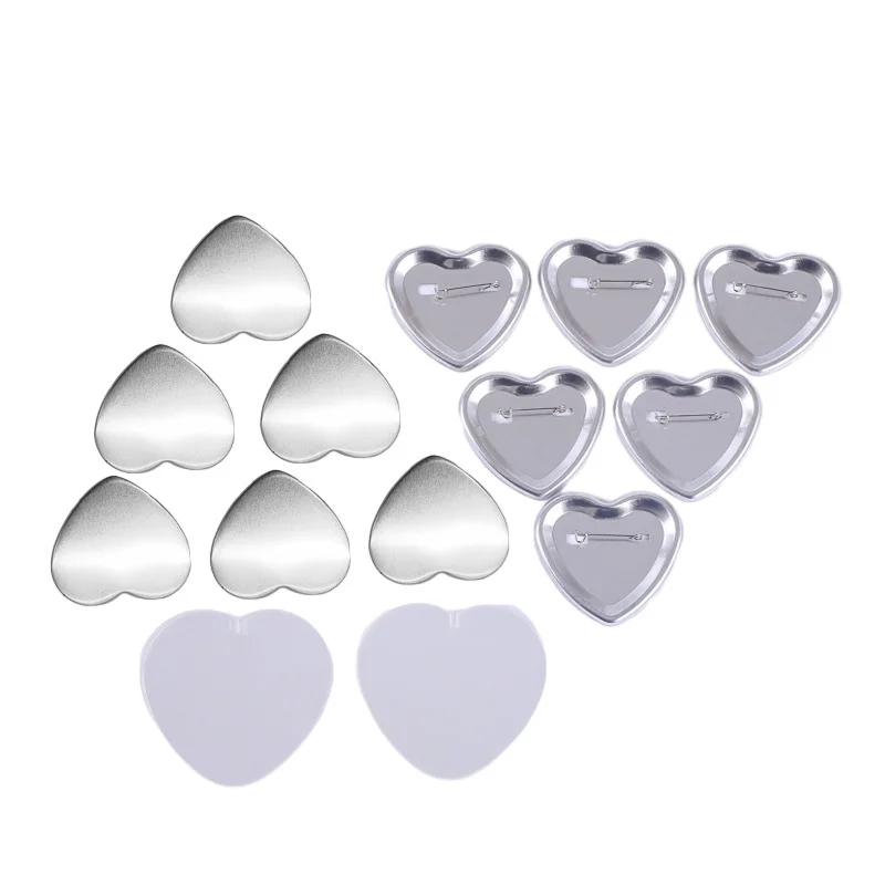 100PCS Metal Heart-Shaped Badge Button Maker Parts, Blank Pin Badges Press Button Parts DIY Badge Making Machine Parts Supplies