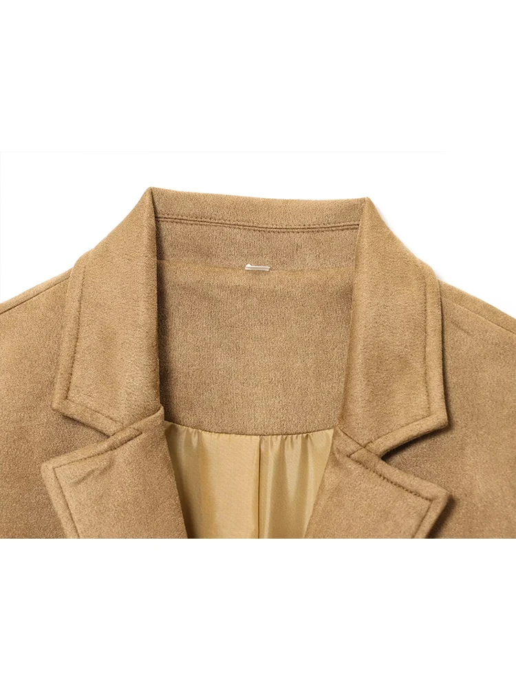 Women Retro Suede Trench Coat Autumn Winter Fashion Single Breasted Loose Long Sleeve Jacket Old Money Style Lady Long Coat