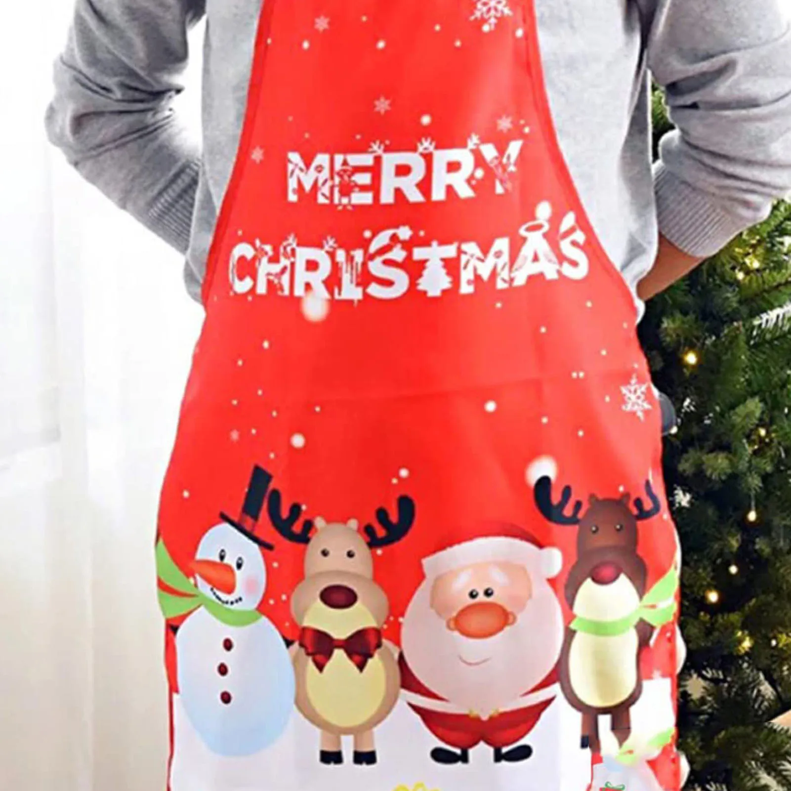 Christmas Kitchen Apron Bib Apron Holiday Grilling Apron with Pattern For Chef Restaurant Home Cleaning