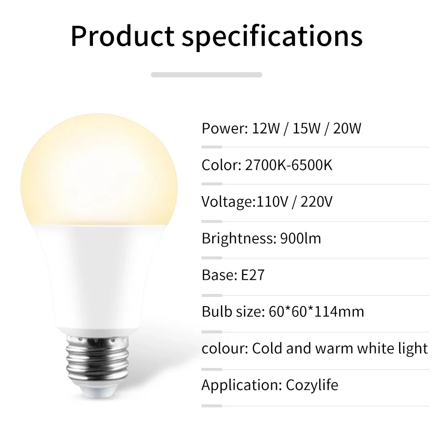 Smart LED Light Bulbs 12W 15W 20W WiFi Smart 220V 110V E27 LED Smart Alexa Lamp Cozylife APP Lampada Support Google Home Vioce Control