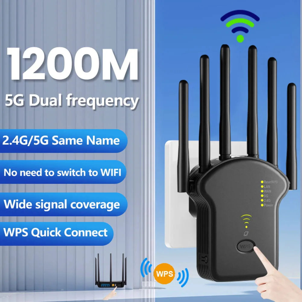 Wzmacniacz sygnału WiFi 1200/300 Mb/s dwuzakresowy wzmacniacz bezprzewodowy 2.4G 5GHz wzmacniacz sygnału zasięgu sieci do domowego biura wzmacniacz wi-fi