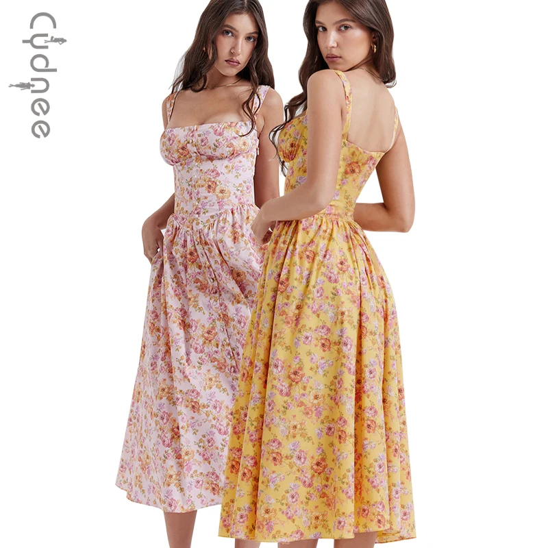 

Платье женское с цветочным принтом, длинное праздничное платье на бретелях, с одним вырезом и широкой юбкой, в французском стиле ретро, черное, на лето