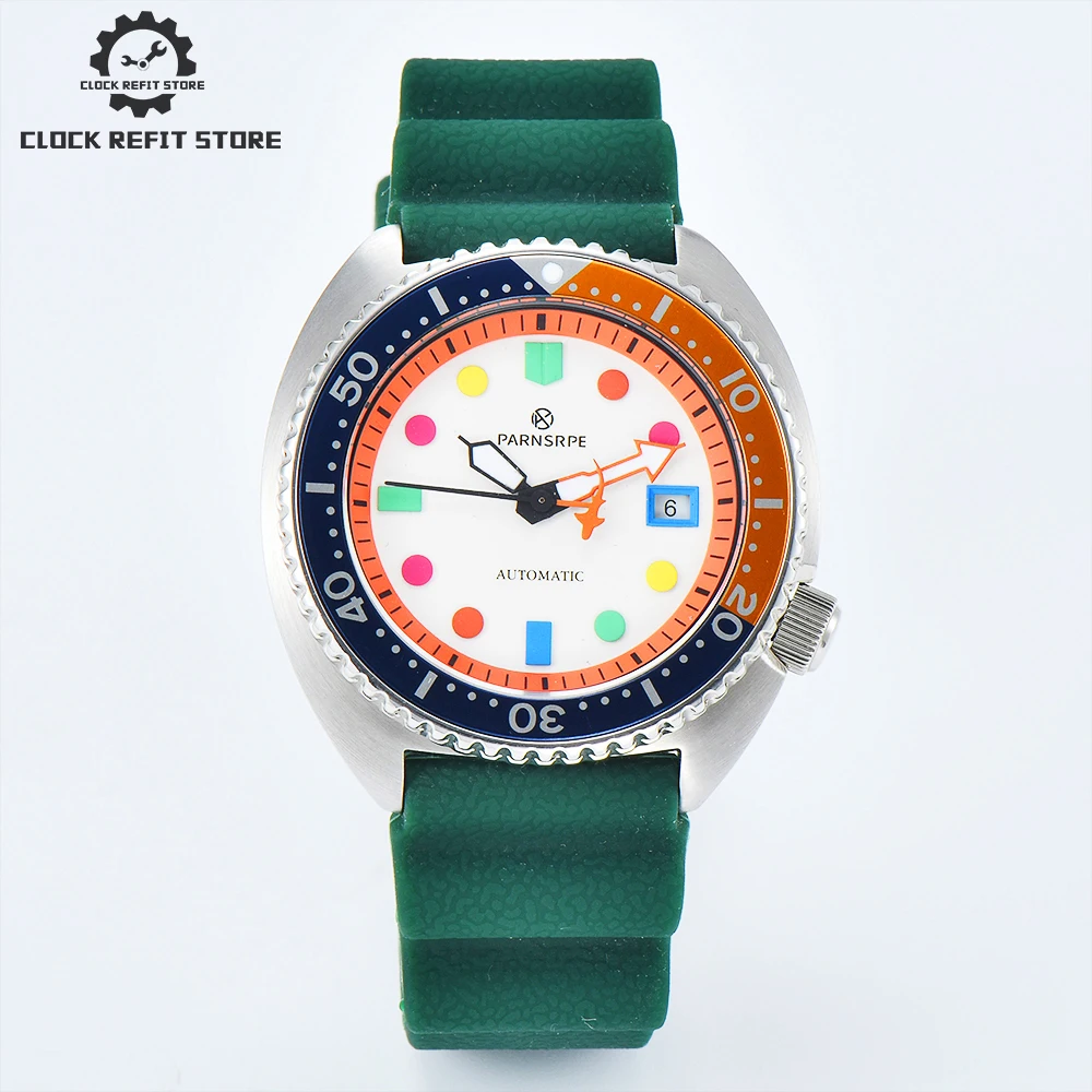 

Parnsrpe - Luxury 45mm men's watch NH35A caliber waterproof screw crown sapphire crystal green rubber strap color dial