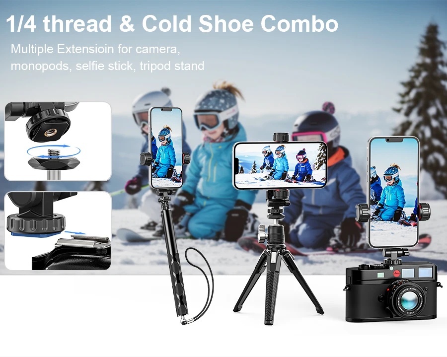 PM11 Portable Phone Mount Holder Clamp Dual Cold Shoe Rotatable Digtal Camera Br