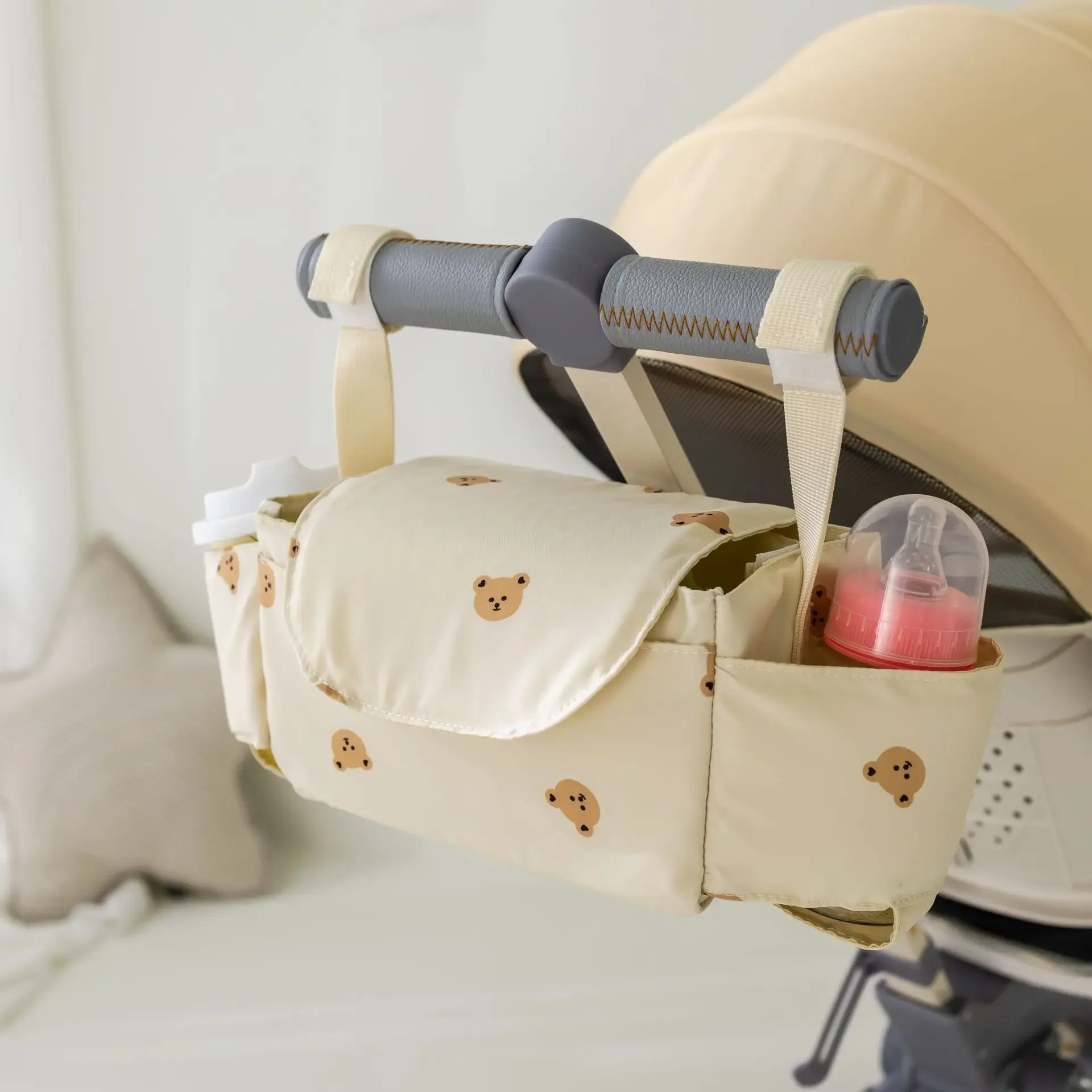 Korea Bear Mommy Bag Baby Stroller Bag Pram Organizer Cartoon Bottle Holder Baby Stroller Accessories Hanging Caddy Storage Bag 2