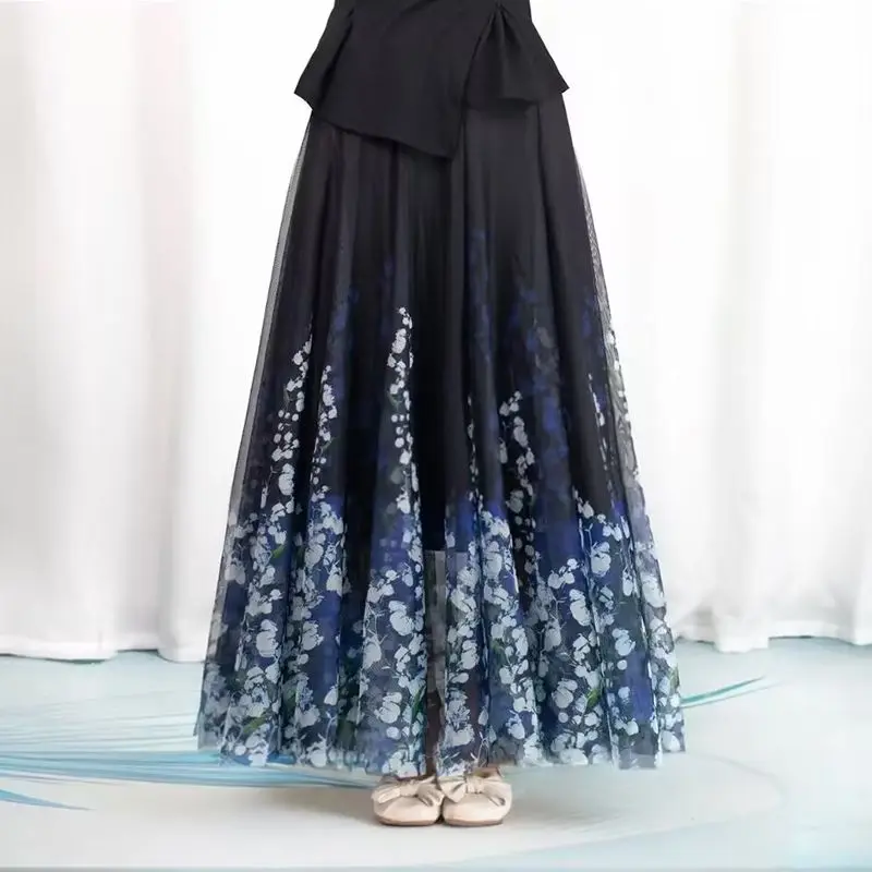 

Женская Повседневная юбка с цветочным рисунком, Женская двухсторонняя юбка, сетчатая Весенняя женская юбка средней длины, винтажные асимметричные юбки Q21