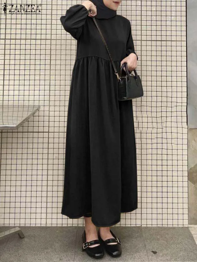 

ZANZEA Ramadan Autumn Muslim Dresses Women Fashion Solid Robe Eid Abaya Long Sleeve Maxi Vestidos Sundress Islamic Turkey Kaftan