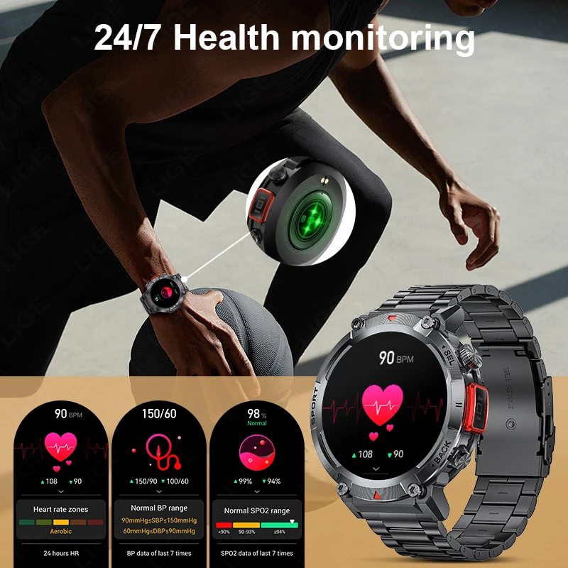 LIGE 2025 Smart Watch Men Outdoor Bluetooth Call Health Monitor Sports Fitness Steel Smartwatch LED Flashlight For IOS Android 3