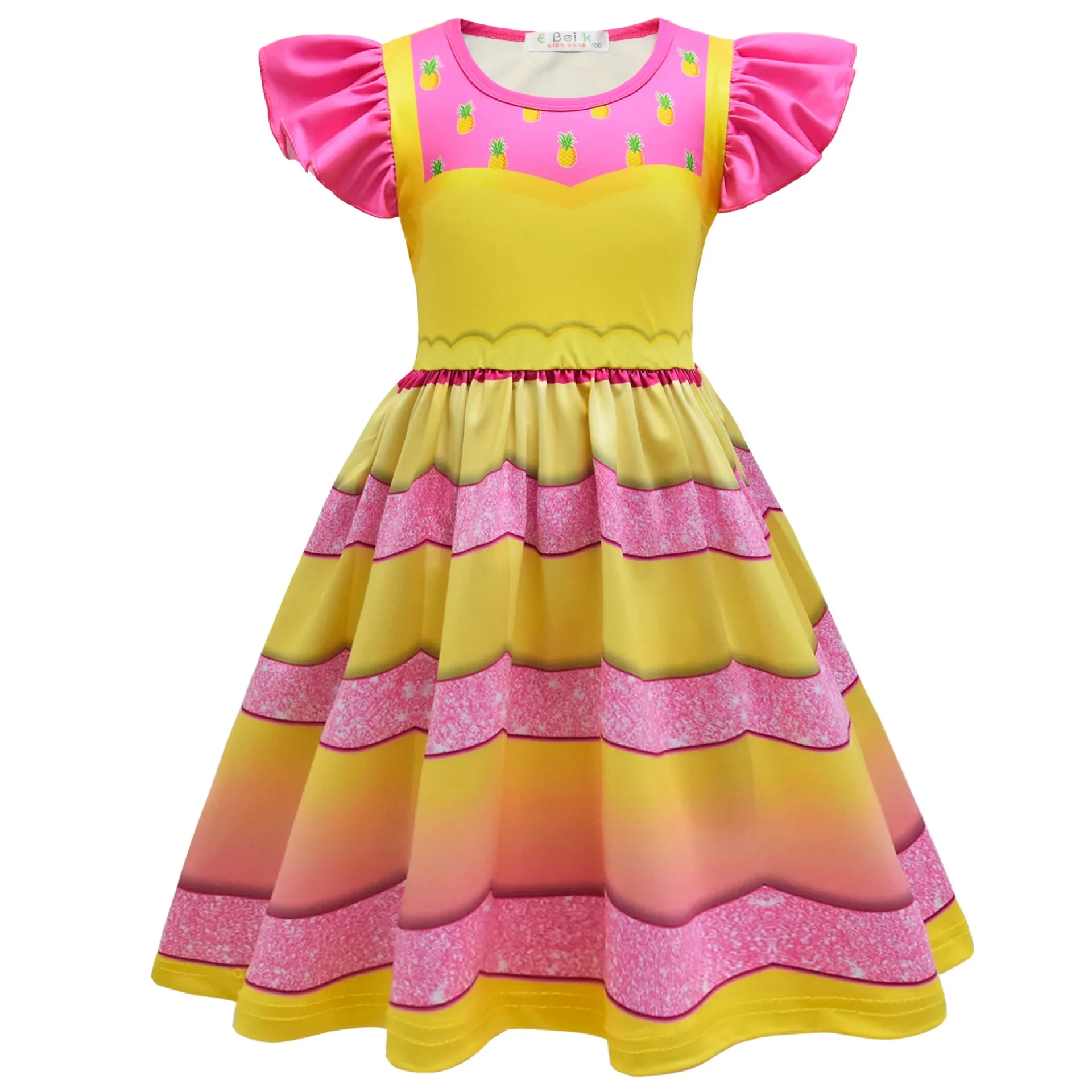 Kids Girls Anime Cartoon Princess Power Print Ruffle Dress Pants Set Outfit Christmas Role Play Halloween Cosplay Costume