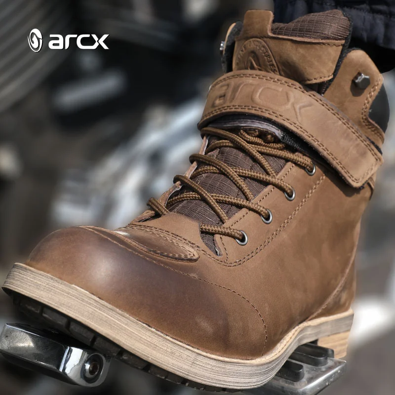 ARCX Motorcycle Boots Cowhide Antique Waterproof Breathable Motorboats Professional Protection Men Boots for Motorcyclist