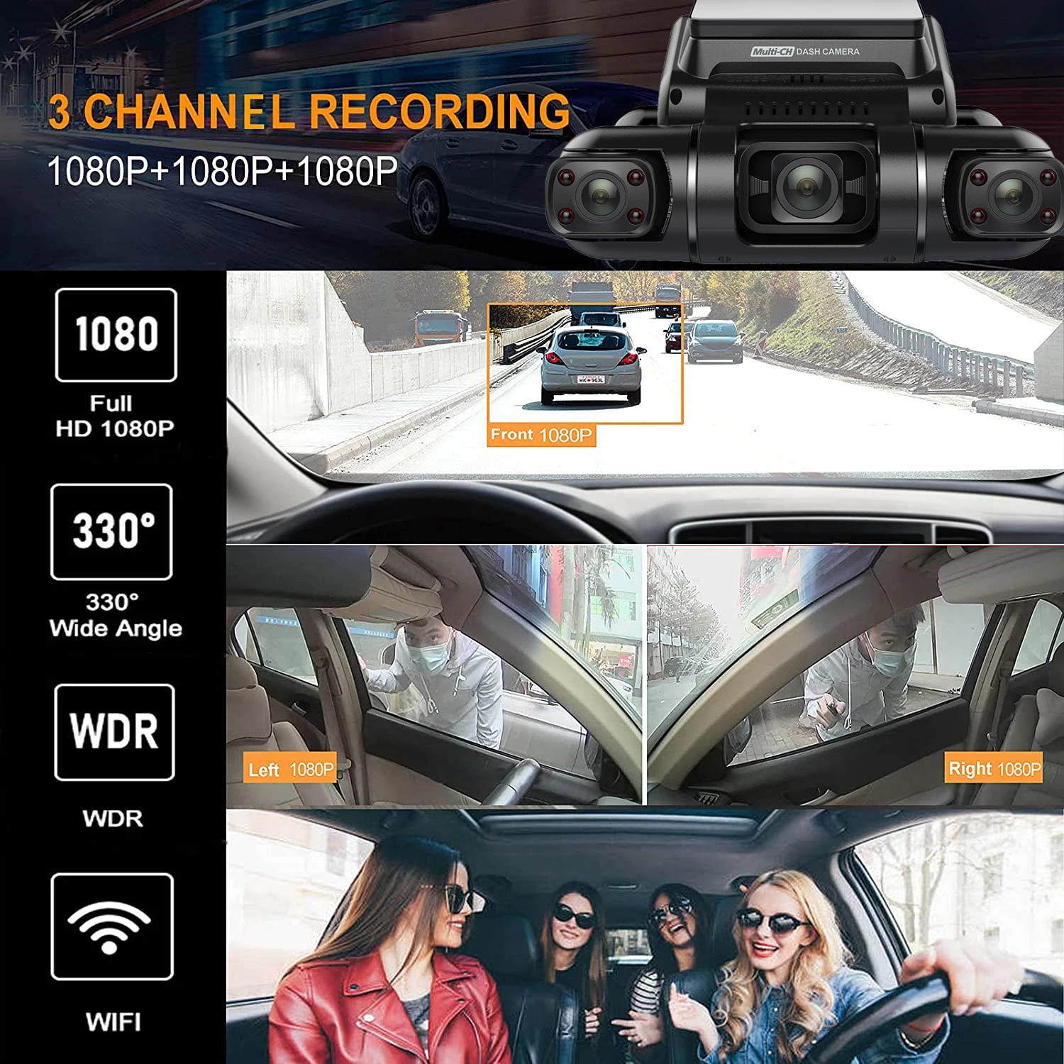 rear view mirror reverse camera 4 Channel Car DVR Full HD 4*1080P Lens Dashcam 8 Infrared Lights Super Night Vision WIFI Video Recorder 256G Memory 24H Parking rear view mirror dash cam