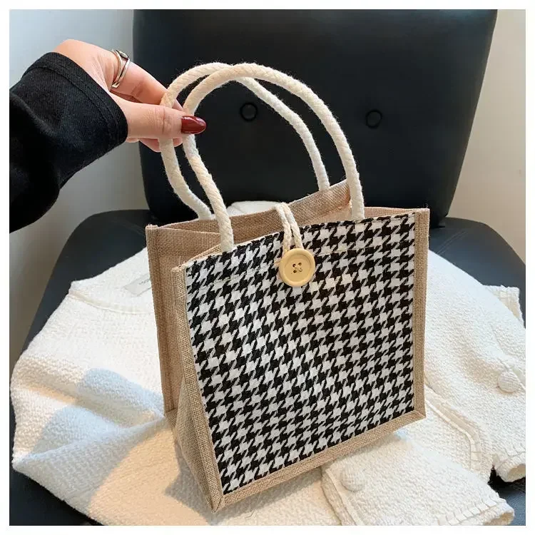 Women's  Mini Tote Bag - Small Linen Lunch Bag, Portable Phone Purse & Casual Handbag for Ladies Shopping