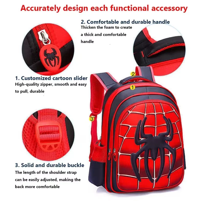 Zaino per bambini Spider King: Nylon impermeabile e grande capacità per bambini di 2-16 anni