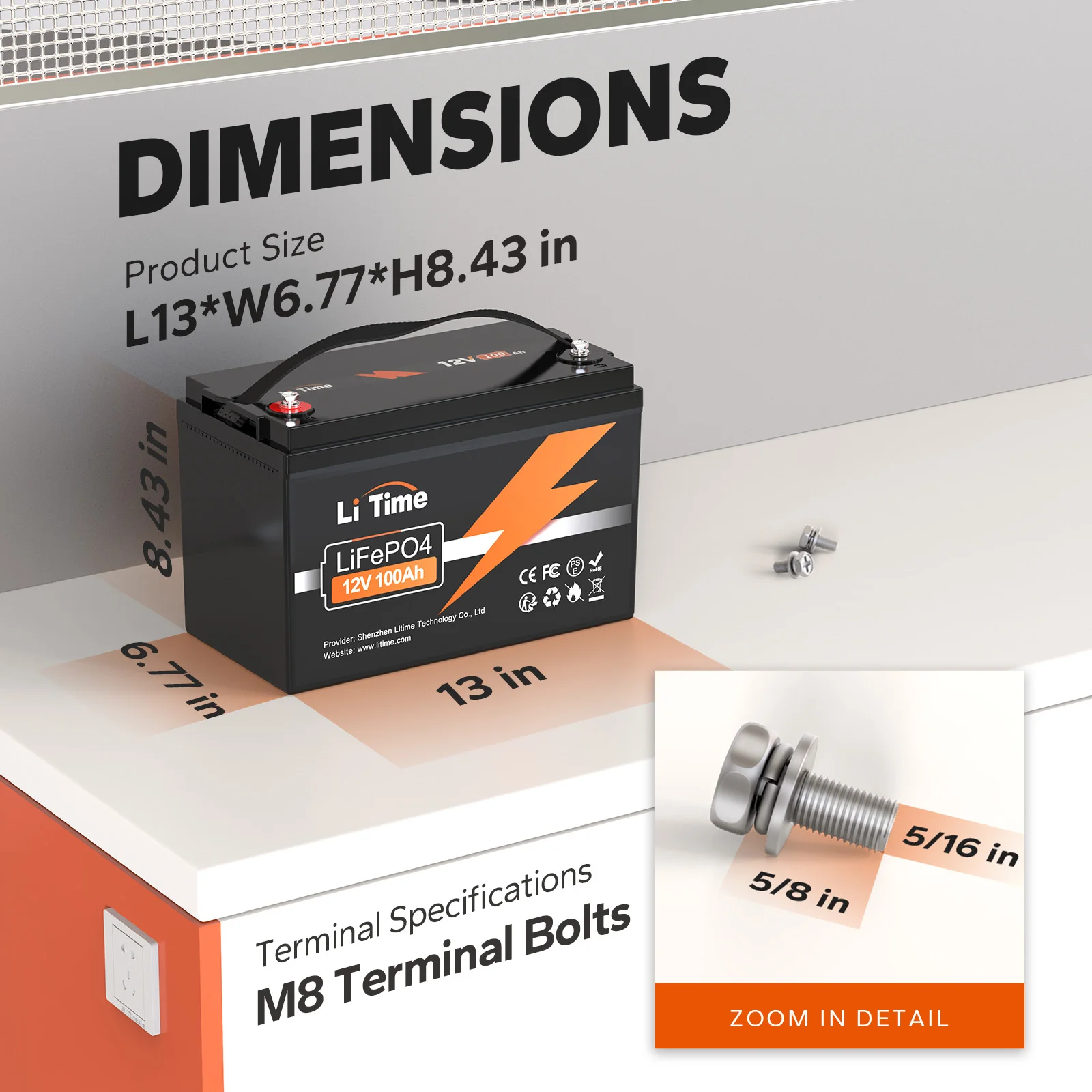 LiTime 12V 100Ah RV Lithium Battery Rechargeable LiFePO4 with up 