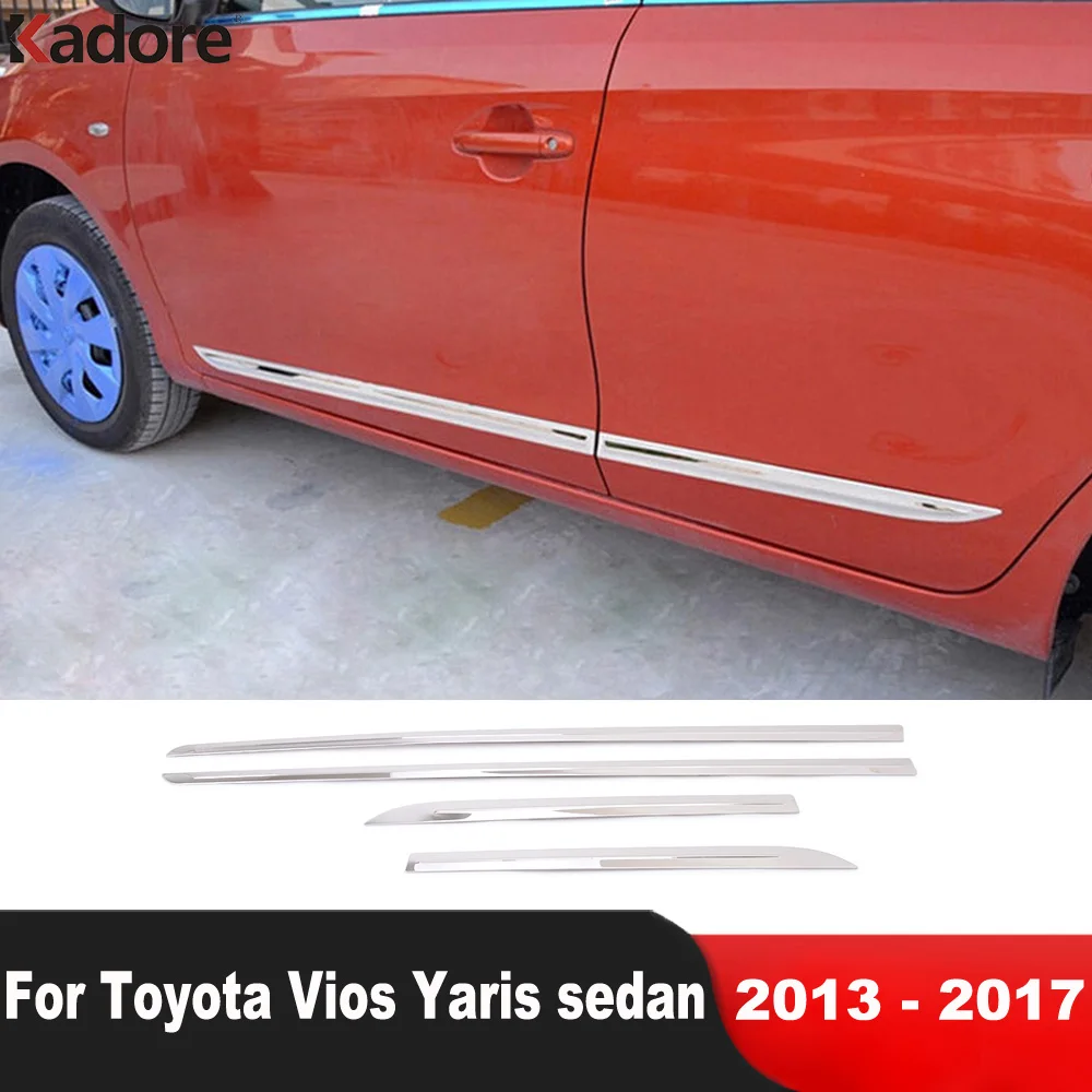 

Side Door Body Trim For Toyota Vios Yaris Sedan 2013 2014 2015 2016 2017 Steel Car Door Line Streamer Molding Strip Accessories