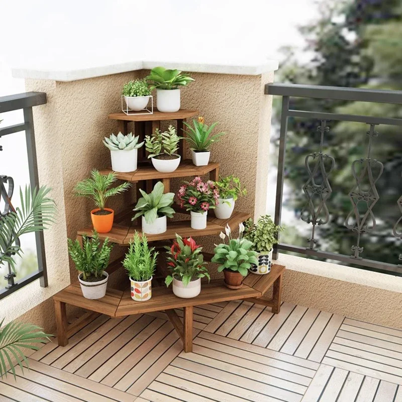 Outdoor Frame Plant Shelf Organizer Layers Ladder Corner Flower Shelf Backdrop Tiered Wooden Tuinmeubelen Sets Balcony Furniture bamboo stick plant shelf display layers corner ladder flower shelf rack backdrop suporte para plantas decorating shelf flower